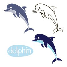 Set of dolphins isolated on white background