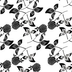 Seamless pattern with clover Black and white hand-drawn vector background