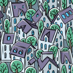 City seamless pattern with roofs