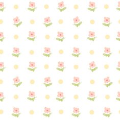 watercolor flowers and dots seamless vector pattern