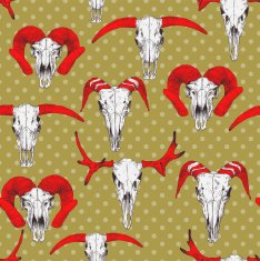Seamless pattern with skulls of deer bull goat and sheep