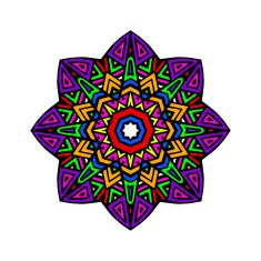 Acid color aztec mandala hand drawn illustration