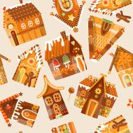 Festive gingerbread houses Christmas tradition Seamless background pattern N2