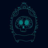 Doodle sugar skull in a frame blue