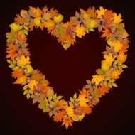 Autumn leaves heart shaped background