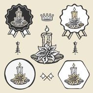 christmas candle poinsettia flower vintage symbol emblem label collection
