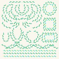 Vector decorative set of borders and shapes in green color