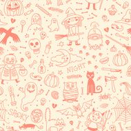 Halloween seamless pattern Pumpkin Ghosts Cats Skulls Bats and other N2