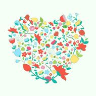 Heart and flowers vivid color vector illustration