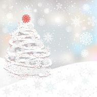 Winter background with Christmas tree and mountains