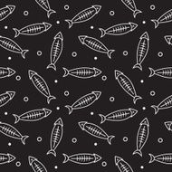 Vector black fish skeleton seamless pattern Bones background