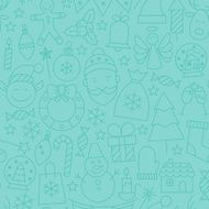Thin Line Winter Happy New Year Seamless Blue Pattern