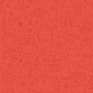 Line Art Happy New Year Red Seamless Pattern