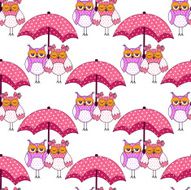 Seamless pattern with owls in love and umbrella N2