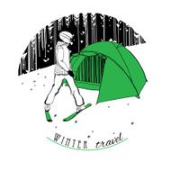 skier with a tent on snow N2