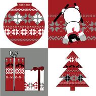 nordic set of round presents snowman and spruce