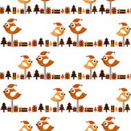 Seamless Christmas pattern with birds and gifts