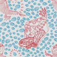 Doodle hand drawn lizard and turtle endless pattern N2