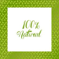 One hundred percent Natural logo at seamless floral pattern