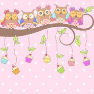 Beautiful card with owls on the tree N2