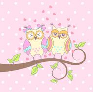 Beautiful card with owls in love on branch N3