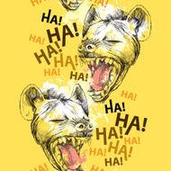 Seamless pattern with laughing hyena and blots
