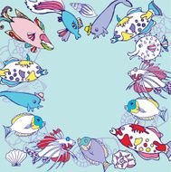 Blue Background with multi colored fishes