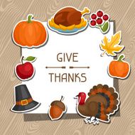 Happy Thanksgiving Day background design with holiday sticker objects N4