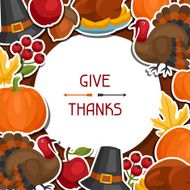 Happy Thanksgiving Day background design with holiday sticker objects N5