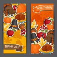 Happy Thanksgiving Day banners design with holiday sticker objects