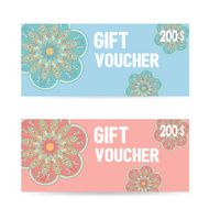 Pink and blue Gift voucher template with color lace zentangle N2
