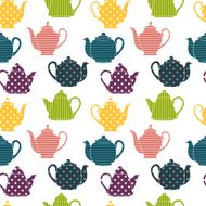 seamless pattern with colorful coffee and teapot silhouettes