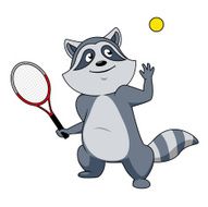 Cartoon raccoon tennis player character