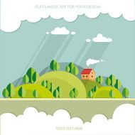 summer landscape beautiful house on the hill among trees Flat style N2