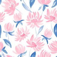 Watercolor flowers and leaf seamless summer pattern