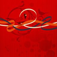 Cardinal Bird with ribbons on the abstract background