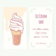 Business card with hand drawn ice cream sundae in waffle N2