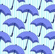 seamless pattern with blue umbrellas on striped background