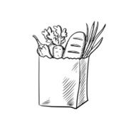 Fresh vegetables and bread in paper bag