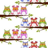 Seamless pattern with owls in the trees N2
