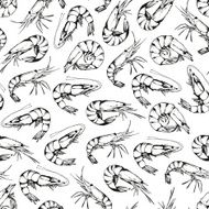 Hand drawn shrimps pattern isolated on a white N2