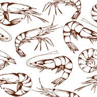 Seamless seafood pattern with hand drawn shrimps N2