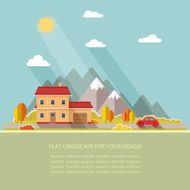 autumn landscape Red car Vacation home on a background