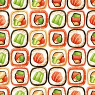 Seamless pattern with sushi rolls