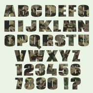 Camouflage font and numbers Font for advertising graphic prin