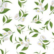 Seamless texture with leaves and flowers of tea Camellia flowers