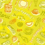 Food seamless pattern in bright colors &ndash; Illustration