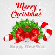 Christmas candy cane with holly and red bow Vector illustration N4