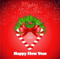 Christmas candy cane with holly and red bow Vector illustration N7
