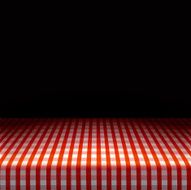 Vector picnic table covered with tablecloth on dark background